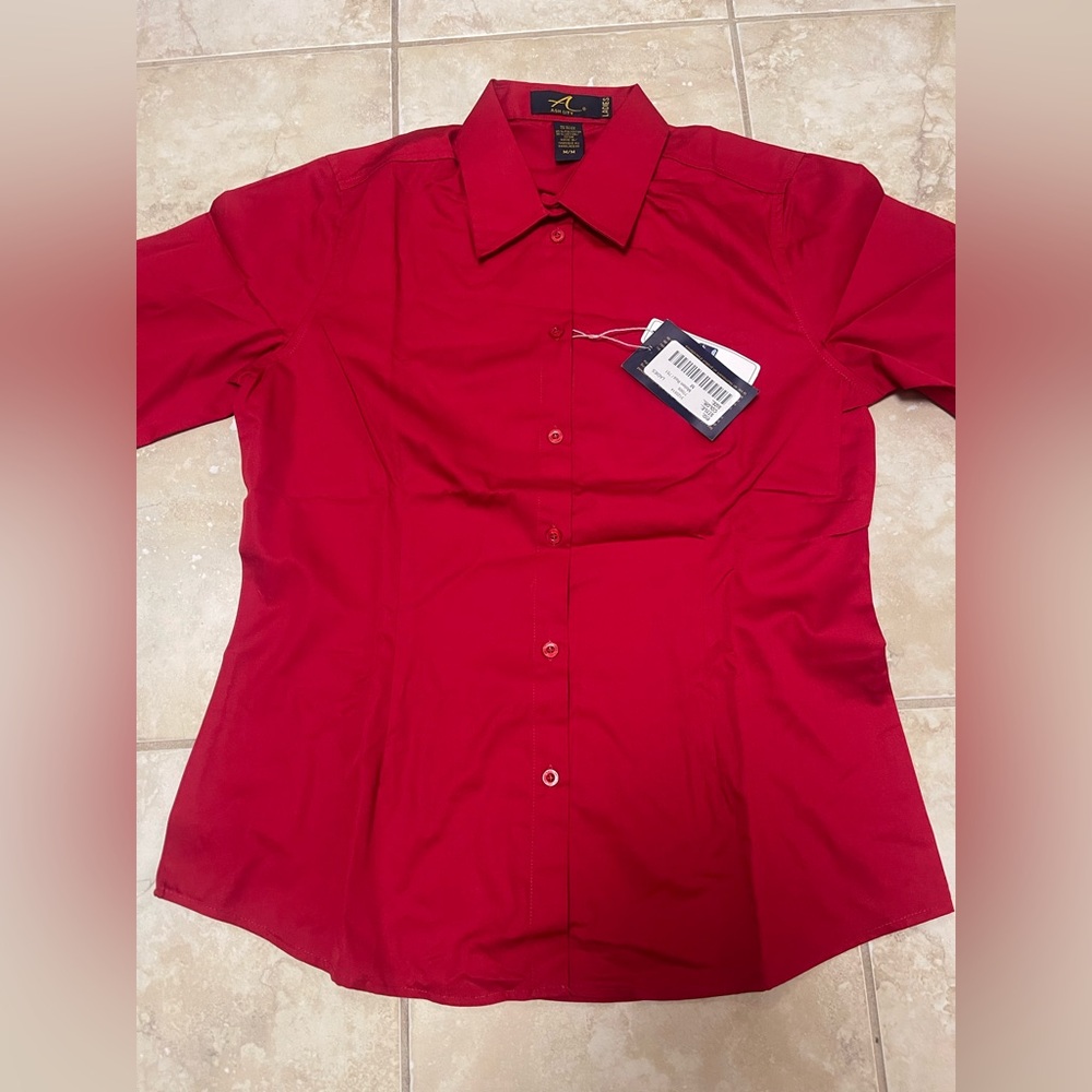 NWT Ash City Size M women’s Red Cotton/polyester Long Sleeve Buttons